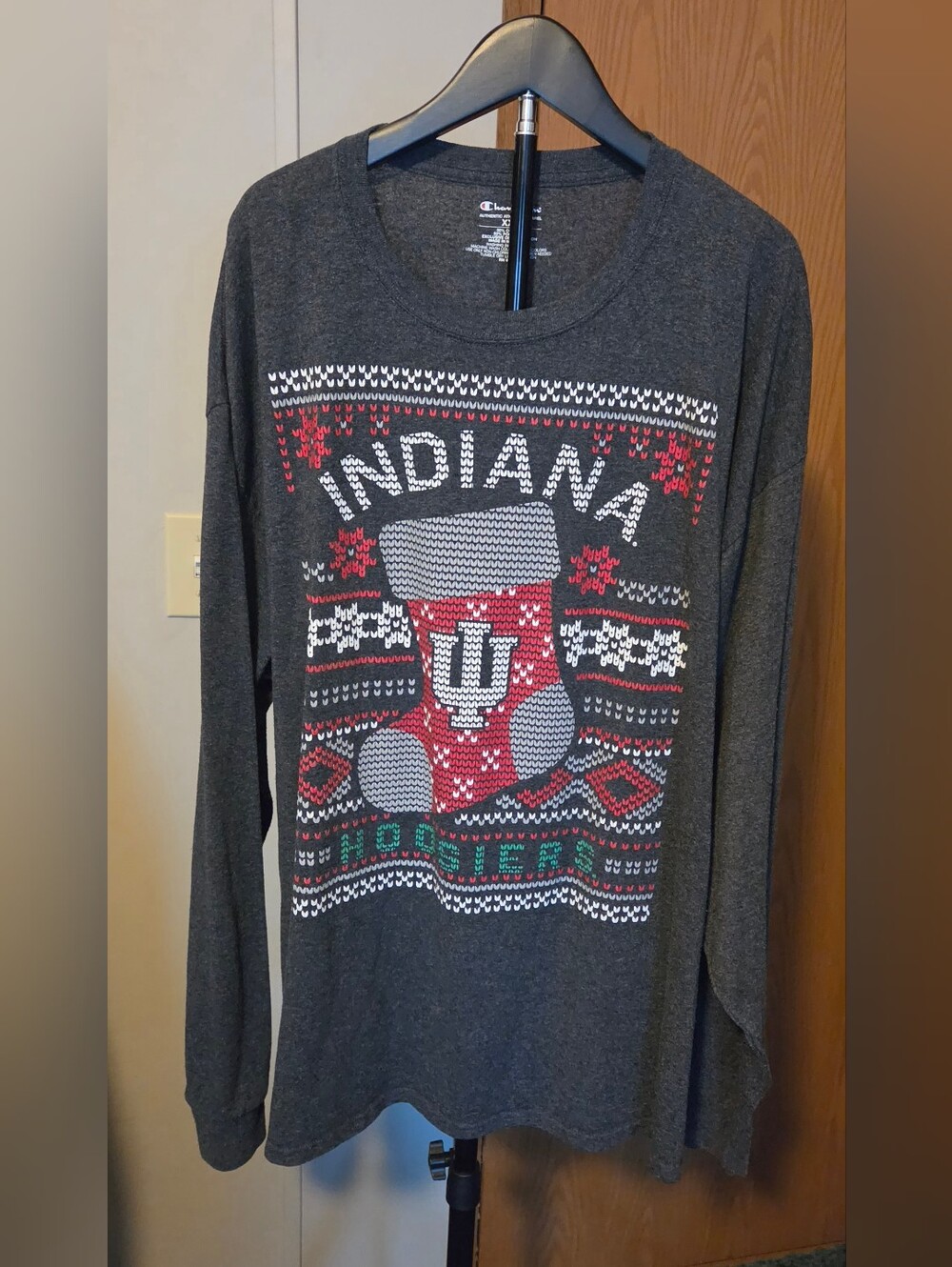 Champion Gray Indiana Hoosiers Holiday Long Sleeve Tee Shirt